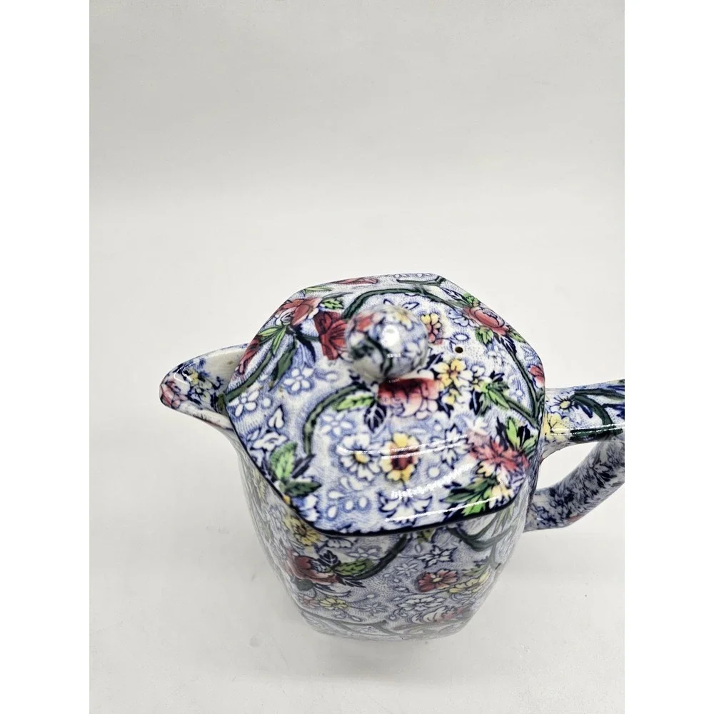 Ringtons Tea Merchants Maling Ware Blue Chinz Hot Water Coffee Pitcher‎ W/ Lid